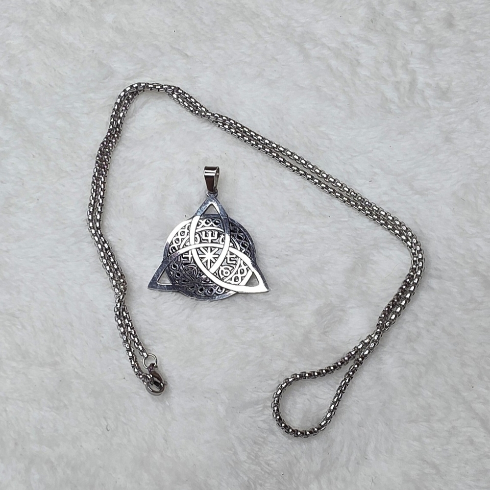 Intricate Stainless Steel Triquetra Pendant Necklace Norse Viking
